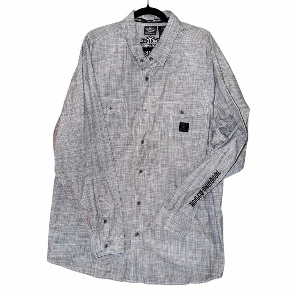 Harley Davidson gray long sleeve button front shirt 2XL 100% cotton biker motor